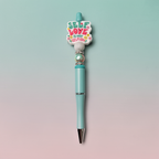 Turquoise pen with a decorative top on a gradient background