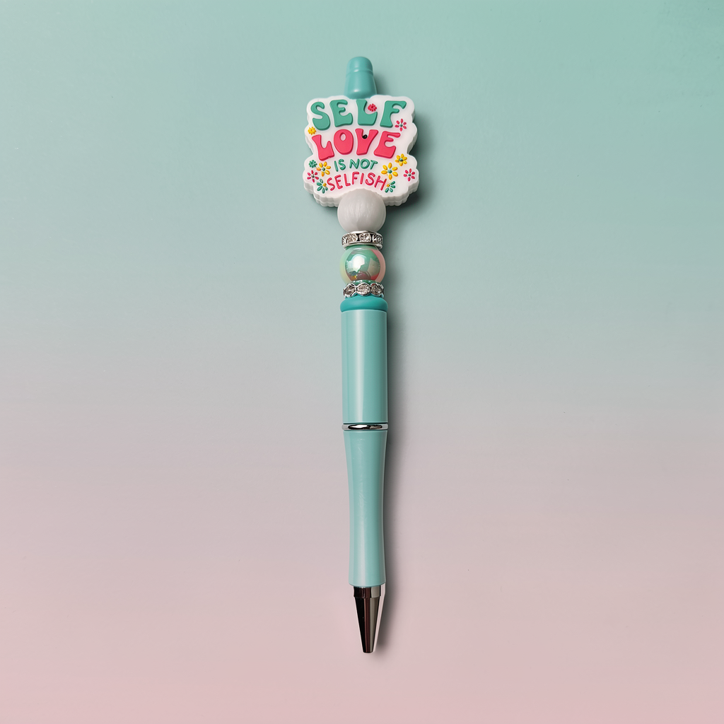 Turquoise pen with a decorative top on a gradient background