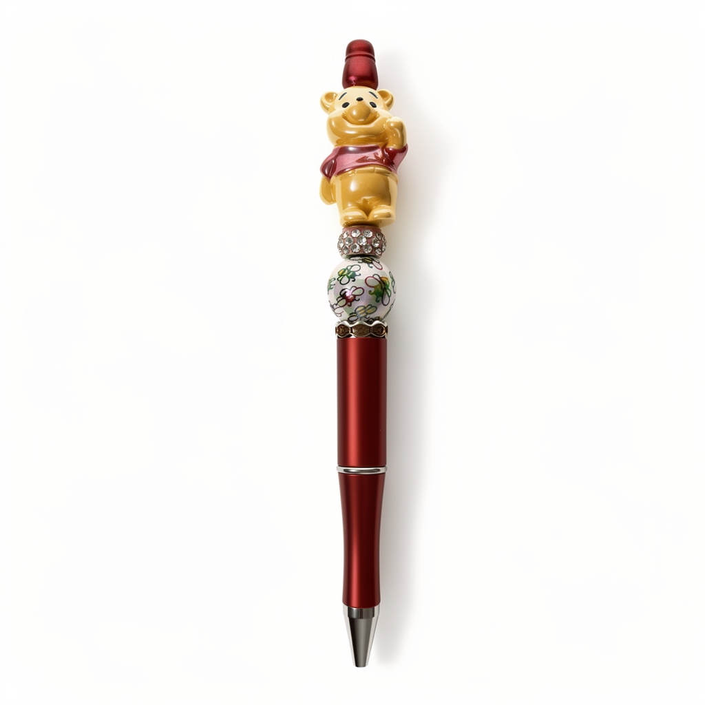 Cute bear character decorative ballpoint pen with red barrel