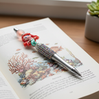 Sparkly mermaid decorative rhinestone pen placed on open book