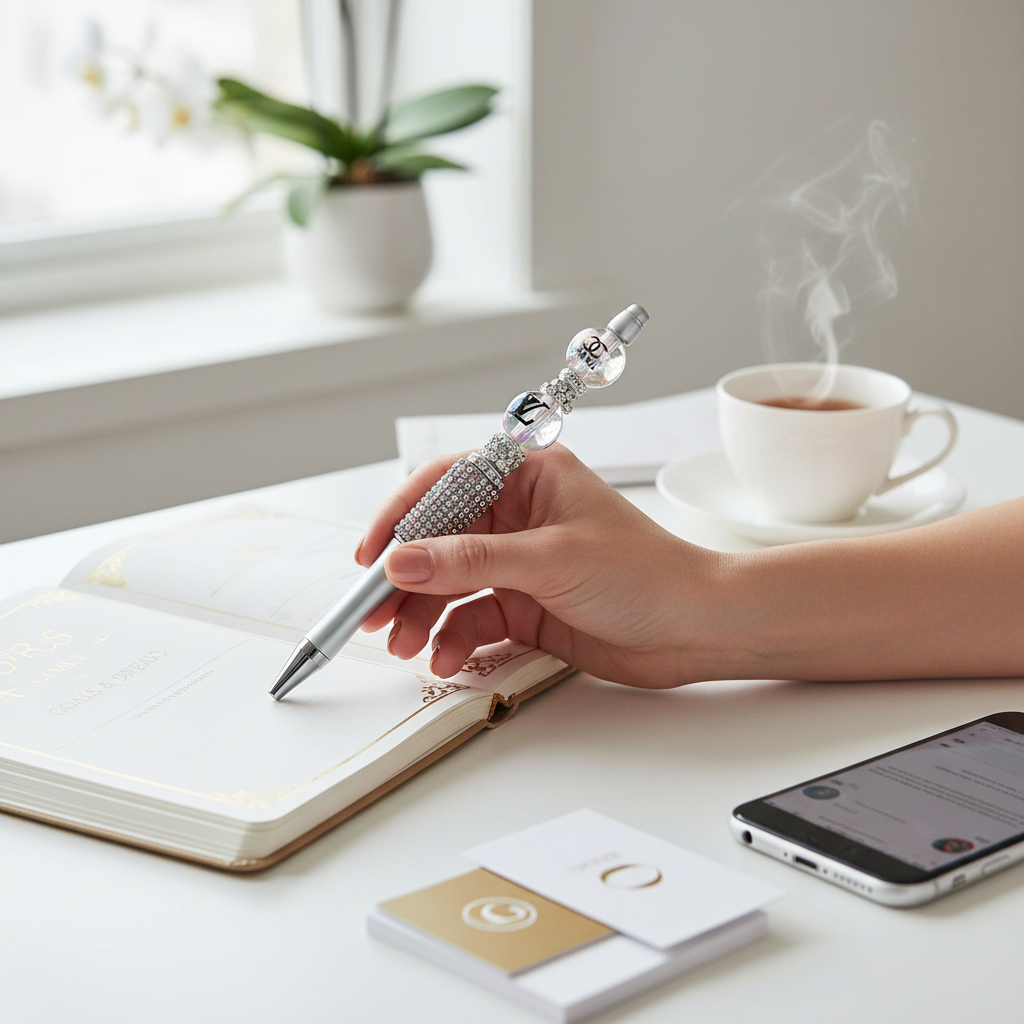 Hand writing with elegant rhinestone decorative ballpoint pen