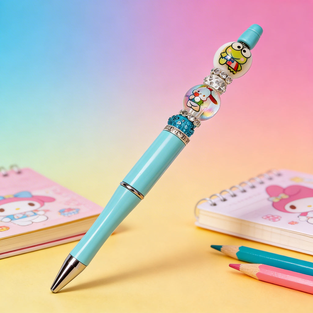 Kawaii style decorative novelty pen on colorful background