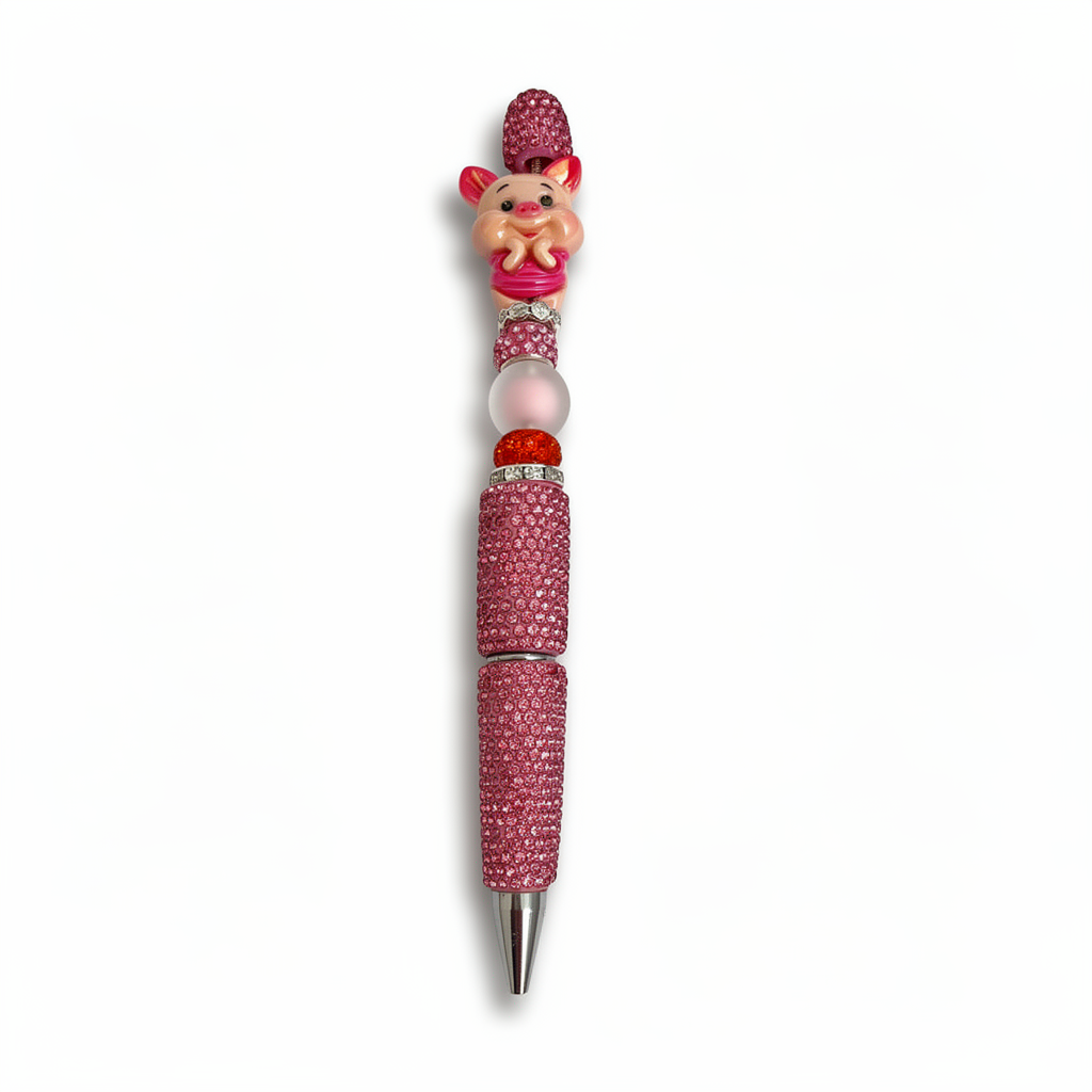 Cute pink pig rhinestone decorative ballpoint pen with crystal barrel
