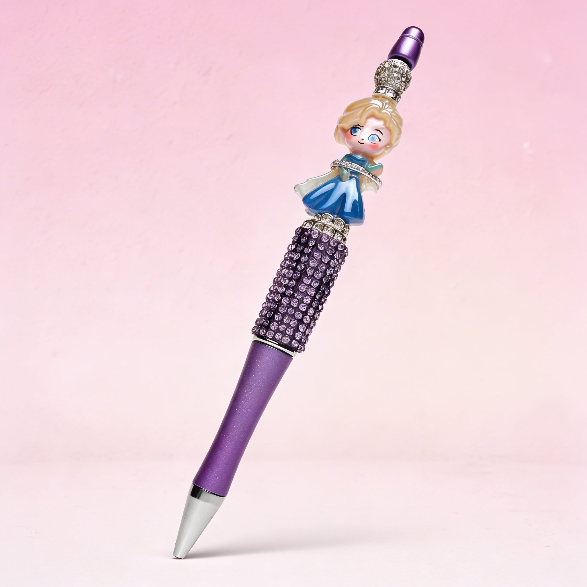 Sparkly princess style decorative rhinestone pen on soft background